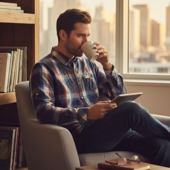 !SOLID CONTEMPORARY Garment Product Men's Long Sleeve Plaid Button Down Shirt L - Picture 4 of 12